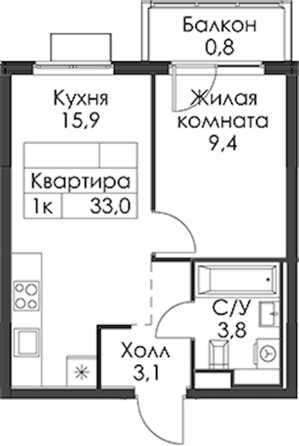 1-комнатная квартира 33 м², 17/24 эт., ЖК «Заречный парк»